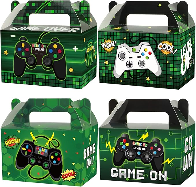 24 Pack Video Game Party Boxes Gamer Party Favor Candy Treat Bags Gaming Birthday Goodies Valentine's Day Gift Boxes for Kids Birthday Baby Shower Party Decorations Supplies
