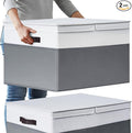 2 Pack EXTRA LARGE Blanket Storage Baskets with Lids, 22”x16”x12” Closet Organizers Bins for Clothes Towel/ Storage Box with Lid Handles/ Stackable Decorative Fabric Bins for Living Room, Nursery