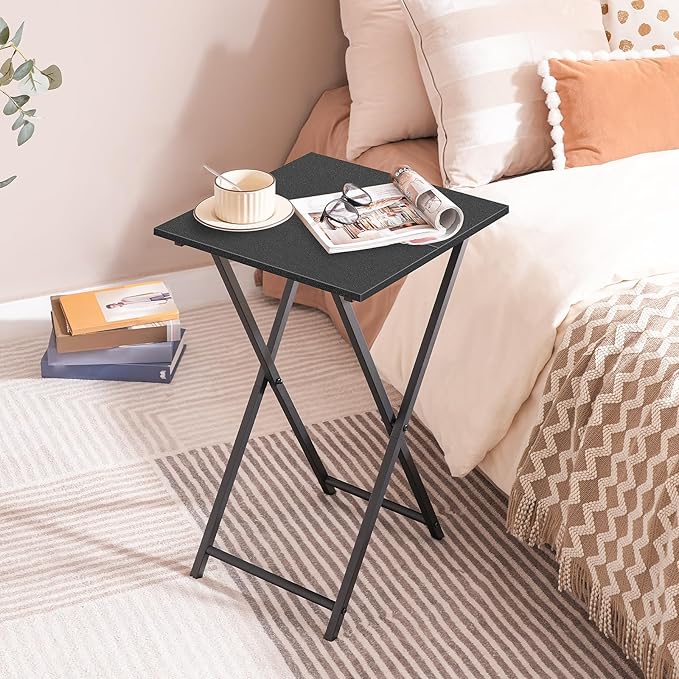 HOOBRO Folding TV Tray Table, Wooden TV Tray, Portable Sofa Side Table, Industrial Snack Table End Table for Small Spaces, Space-Saving, Easy to Install and Fold, Black BB27BZ01