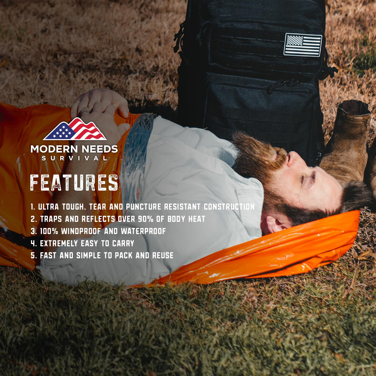 MODERN NEEDS Emergency Sleeping Bag Survival – Thermal Blanket & Bivy Sack | Emergency Bivy & Survival Blanket | Outdoor Sleeping Bag & Hiking Bag | Sleeping Bags for Adults | 1 Pack