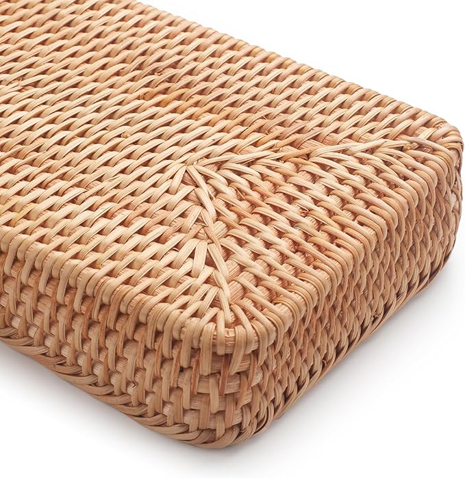 Rattan Bathroom Vanity Tray, Toilet Tank Basket Tray for Paper Hand Towel, Bathroom Counter Tray for Organizing and Decor (Natural, 16.3" x 6.1" x 2")