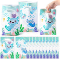3sscha 50Pcs Blue Axolotl Party Favor Bags - Amphibian Themed Waterproof Goodie Bag with Die Cut Handles Reptile Animals Water Plants Plastic Gift Pack for Kids Birthday Baby Shower Decors Supplies