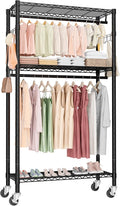 Heavy Duty Rolling Garment Rack 3 Tiers with Wheels,Metal Portable Closet Rack,Freestanding Clothes Rack,Closet Organizer System with 23.6" W x 15.7" D x 76" H, Max Load 400Lbs (Black)