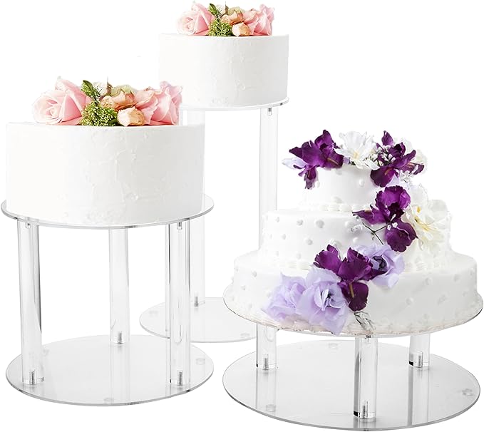 Jusalpha 3 Tier Large Acrylic Glass Round Wedding Cake Stand, Food Display Stand, Cupcake Stand, Dessert Display Platter WCS02 (3 tier with base tier)