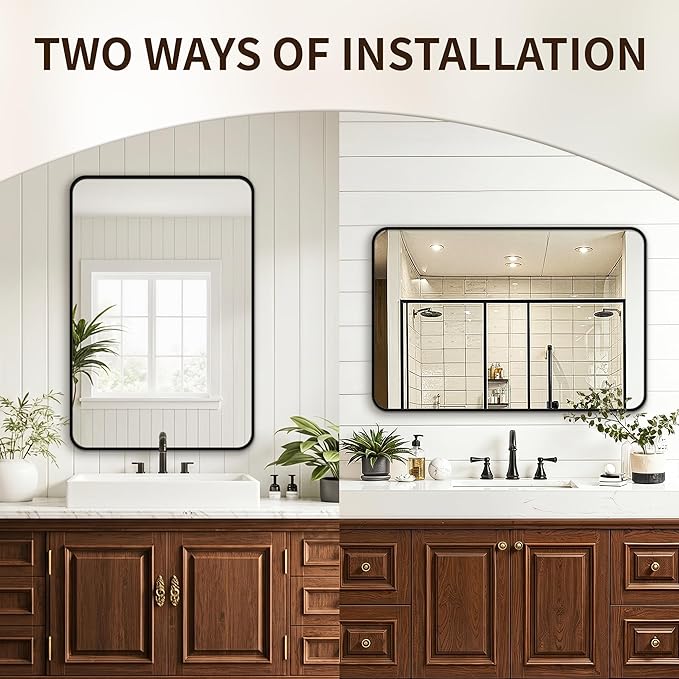 FICTOR Bathroom Mirror, 36"x24" Black Framed Vanity Mirror for Wall, Shatterproof &Anti-Rust Bathroom Mirrors for Over Sink, Bedroom, Living Room, Entryway, Vertical/Horizontal Mount