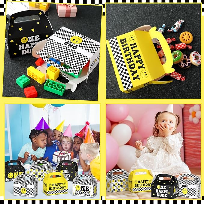 Kosiz 30 Pcs One Happy Dude Birthday Party Decorations One Happy Dude Party Favor Boxes 1st Birthday Decoration Set Smile Face Table Toppers Centerpieces for Baby Shower Supplies Home Decor