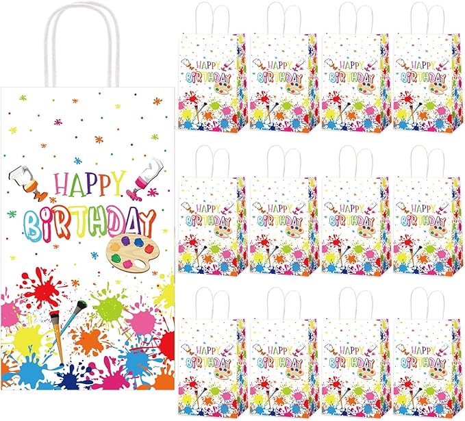 gisgfim 12 Pieces Premium Paint Art Party Favor Bags Art Themed Birthday Goodie Treat Paper Bags Painting Party Supplies Decorations for Baby Shower Birthday Gifts