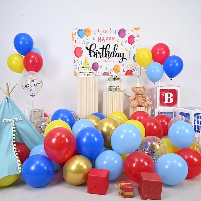HILAVO Carnival Circus Balloon Kit, 60PCS 12 Inches Red Yellow Blue Balloons Carnival Helium Balloons with Confetti Latex Balloon for Kids Boys Baby Shower Birthday Party Decoration Supplies