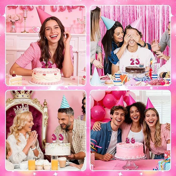 AKURIEEY Hot Pink Birthday Candles Crown Number 9 Candle Birthday Party Decorations Cake Topper Cupcake Decor for Anniversary Celebrations Supplies