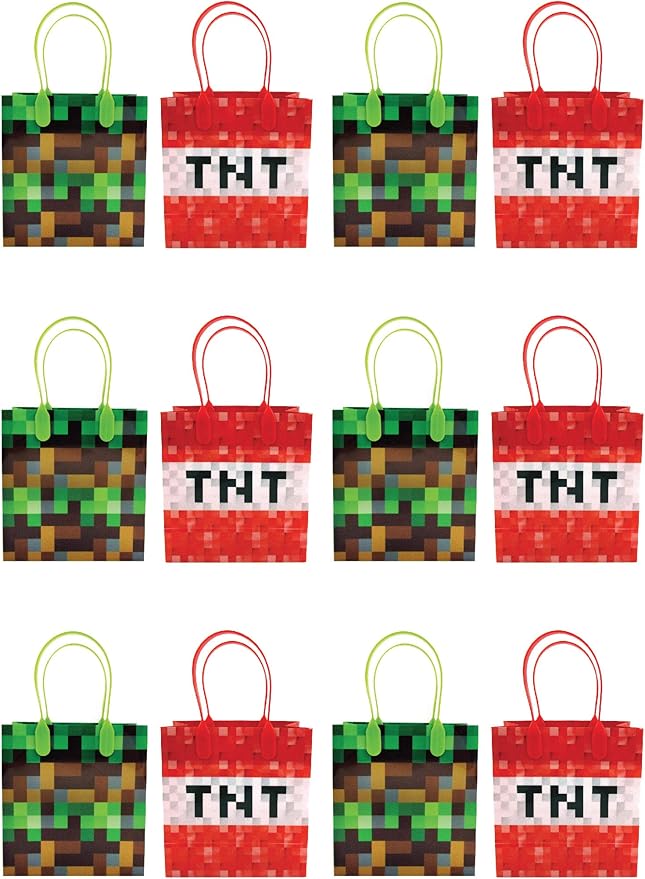Pixels Miner Themed Party Favor Bags Treat Bags, 12 Pack
