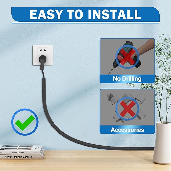 UOMTFAI Wall Cord Hider 78 Inch - Self-Adhesive Wire Cover Raceway for Walls, Flexible PVC Cable Concealer for Home and Office, W0.59 H0.39in - Black