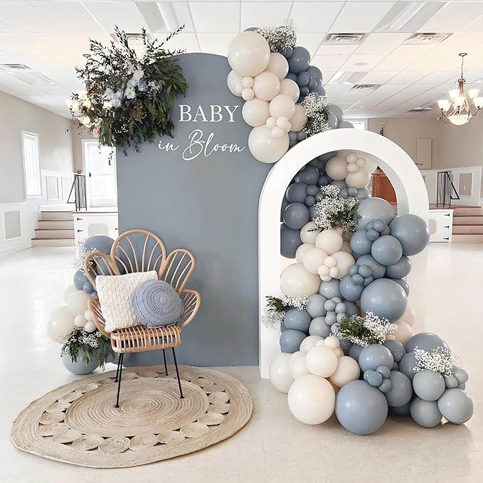 120pcs Dusty Blue Balloons, 18 12 10 5 inch Different Sizes Dusty Blue Balloon Arch Kit for Boho Gender Reveal Bridal Baby Shower Birthday Party Decorations