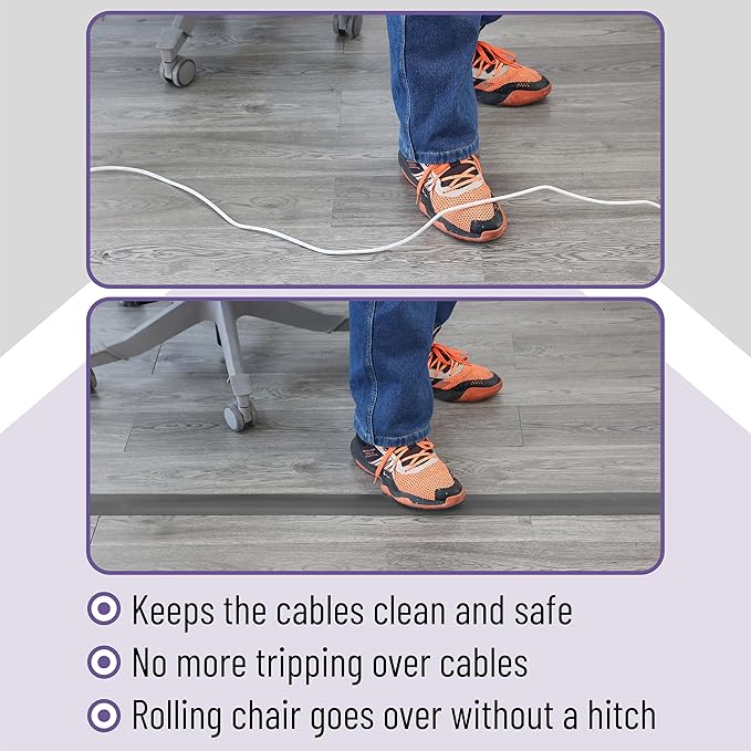 Bates- Floor Cord Cover, 8ft, Cable Cavity 0.6" (W) x 0.31" (H), Heavy Duty Wire Protector, PVC Extension Cords Hider, Protect Cords, Prevent Cable Trips, Cord Hider for Office, Home, Outdoor