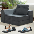 Folding Sofa Bed, 4 in 1 Convertible Sleeper Chair with Pillow, Standard Memory Foam Fold Out Chair Bed, Modern Floor Futon Sofa Couch Mattress for Living Room/Guest/Apartment, Black Grey