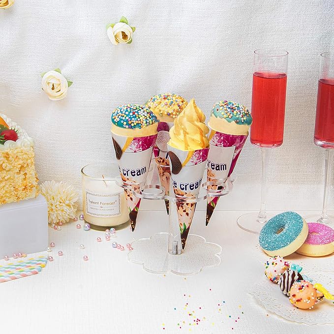 YestBuy Ice Cream Cone Holder Stand Cupcake Stand with 8 Holes Capacity Clear Clear Acrylic Cone Display Stand Weddings Baby Showers Birthday Parties Anniversaries Christmas Snack Tray