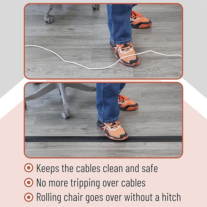 Bates- Floor Cord Cover, 6ft, Cable Cavity 0.6" (W) x 0.31" (H), Heavy Duty Wire Protector, PVC Extension Cords Hider, Protect Cords, Prevent Cable Trips, Cord Hider for Office, Home, Outdoor