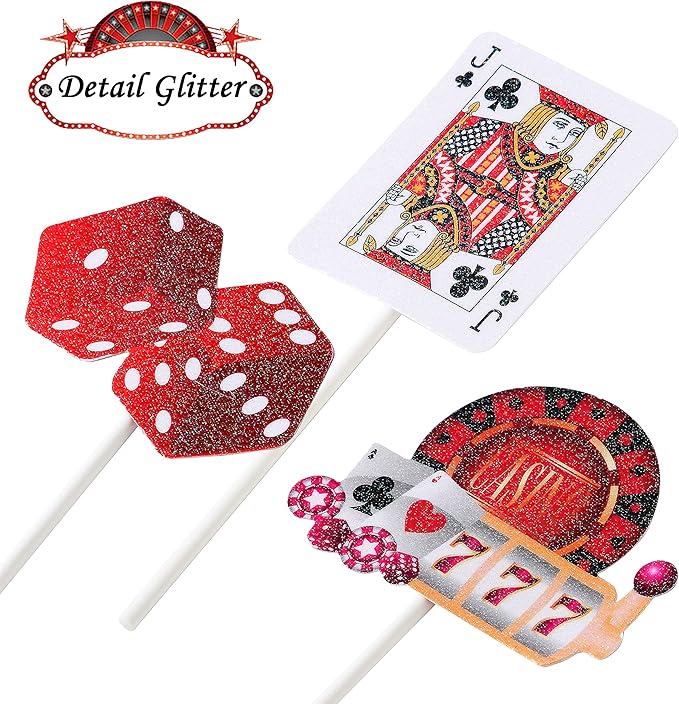 33pcs Casino Poker Party Decorations,Poker Theme Birthday Cake Cupcake Topper for Las Vegas Casino Night Poker Events Birthday Supplies Casino Poker Theme Cake Topper Food Picks Decoration Supplies