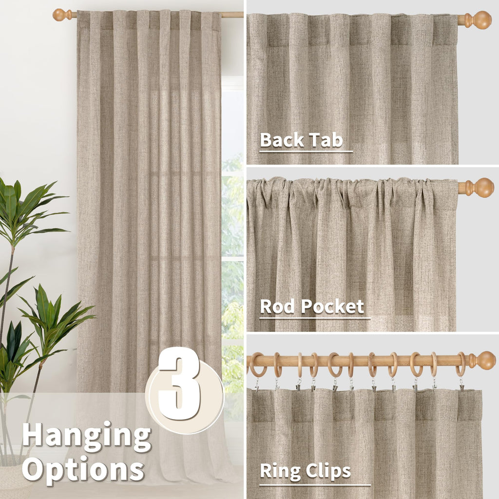 Burlap Linen Kitchen Curtains 36 Inch Window Over Sink 2 Panels (2 Count)