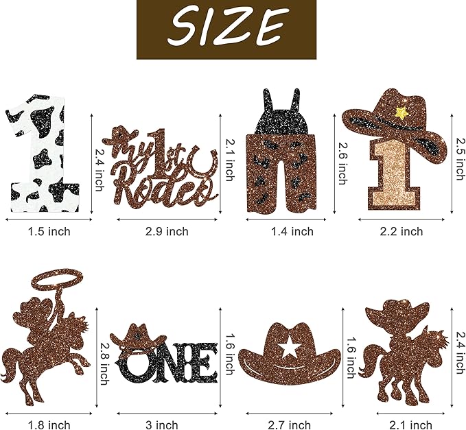 24Pcs Cowboy 1st Birthday Party Cupcake Toppers Western First Birthday Party Decorations Glitter My 1st Rodeo Party Cake Picks for Wild West Cowboy Theme Party Supplies