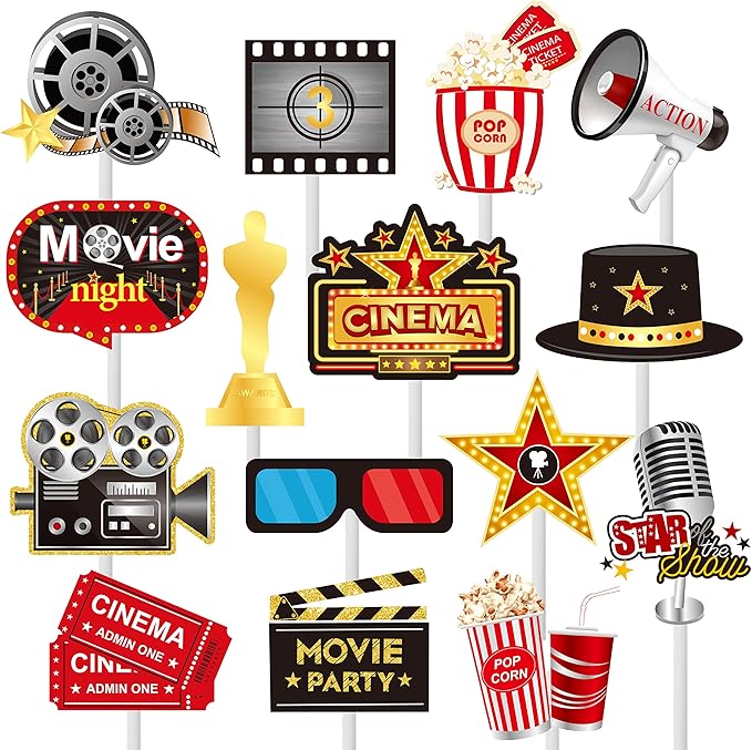 36pcs Movie Cupcake Toppers Movie Night Films Video Recorders Popcorns Cupcake Picks for Movies Theme Birthday Party Decorations Baby Shower Supplies