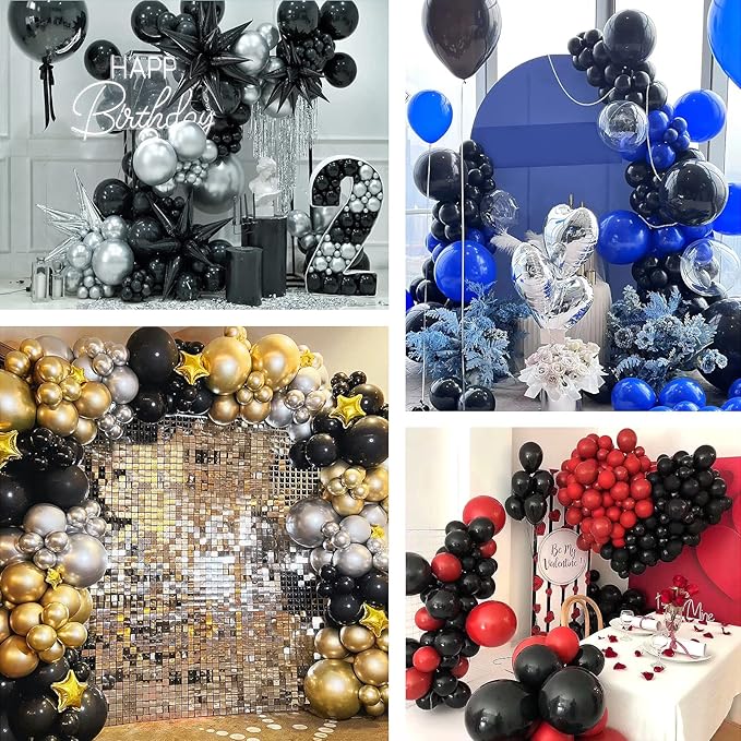 FOTIOMRG 110pcs Black Balloon Garland Arch Kit, 18 12 10 5 inch Black Latex Balloons Different Sizes Pack for Birthday Graduation Baby Shower Father's Day Party Decorations