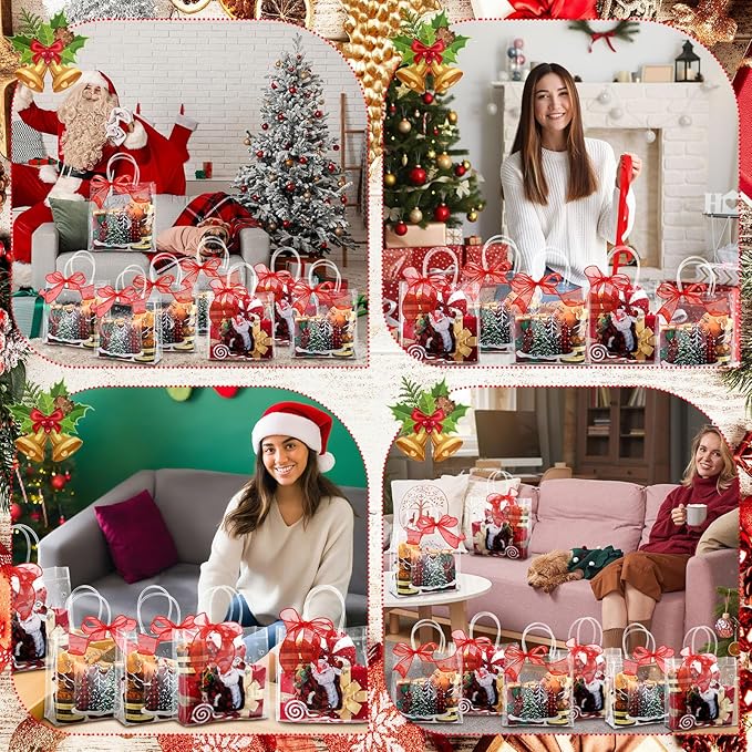 Motipuns 24 Pcs Clear PVC Gift Bags with Handles and Ribbon Party Favor Reusable Plastic Goodie Candy Treat Bags for Birthday Party Supplies(Tree)