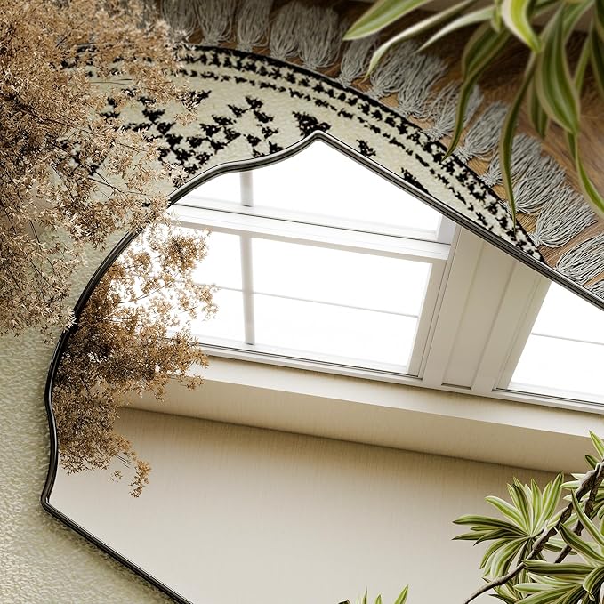Arched Full Length Mirror Full Body Mirrors with Unique Scalloped Corner Design 24 x 65 Inch Wall Mirror Full Length for Bedroom Living Room Black
