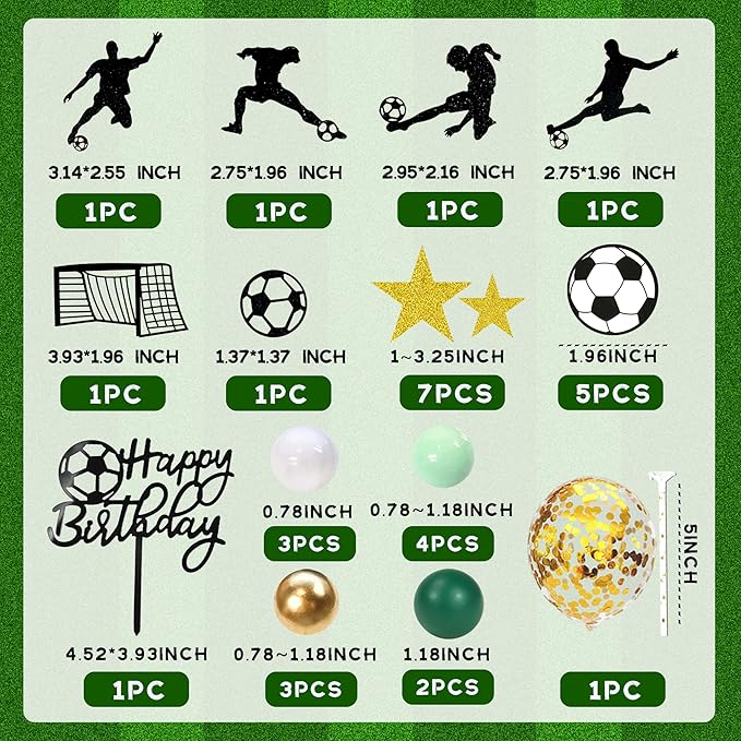 32 PCS Soccer Cake Topper Decorations Soccer Ball Player Cake Decorations for Football Theme Birthday Supplies (Soccer)