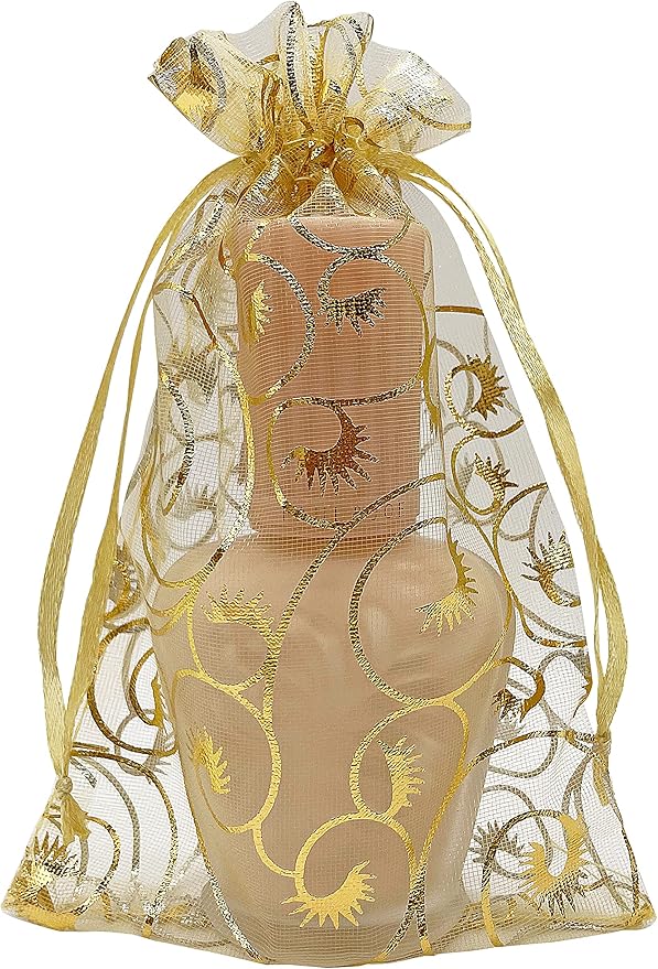Jexila 100PCS Gold Organza Bags 4x6 inch with Drawstring Jewelry Gift Bags for Wedding Party Favor Pouches Christmas Small Mesh Bags (Gold)