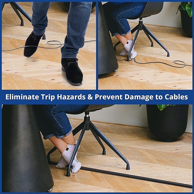 ZhiYo Floor Cord Cover 4ft, Cord Hider Floor Black, Cable Management Cover Prevent Cable Trips, Wire Covers for Electric Power Cords, Wire Protector Cavity W0.47 x H0.28