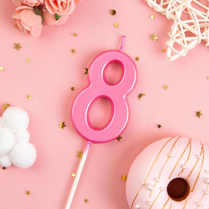 PHD CAKE 2.76 Inch Modern Pink 8 Birthday Candles, Cake Number Candles, Party Celebration