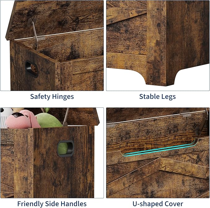 GarveeHome 39.4 in Storage Chest, Wooden Storage Bench with Safety Hinges, Easy Assembly, Large Shoe Bench for Entryway, Living Room, Bedroom