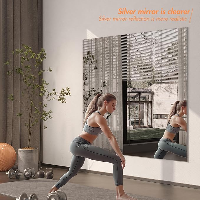 Hasipu 2PCS Home Gym Workout Mirror 72" L x 36" W Large Full Length Wall Mounted Full Body Frameless Mirror for Workout, Yoga, Garage, Bedroom, Dance, Rectangular