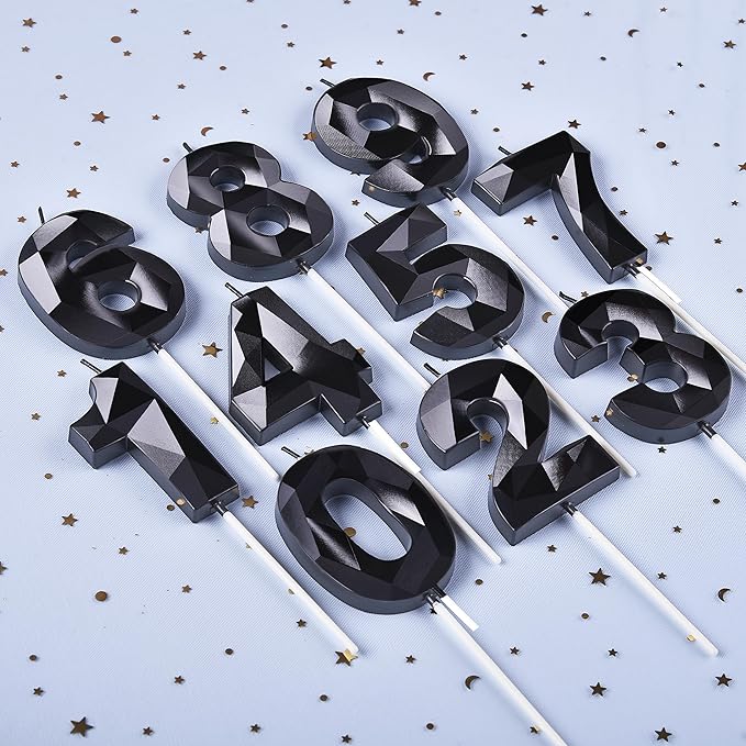 PHD CAKE 2.76 Inch Crystal Black 4 Number Birthday Candles, Black Number Candles, Cake Number Candles, Party Celebration