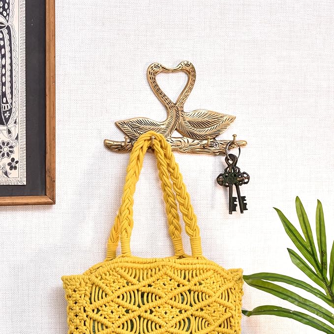 Indian Shelf 33lb. Swan Vintage Wall Hooks for Keys Decorative Gold Key Holder Antique Kids Wall Hooks Heavy Duty Coat Hook Brass Backpack Hanger