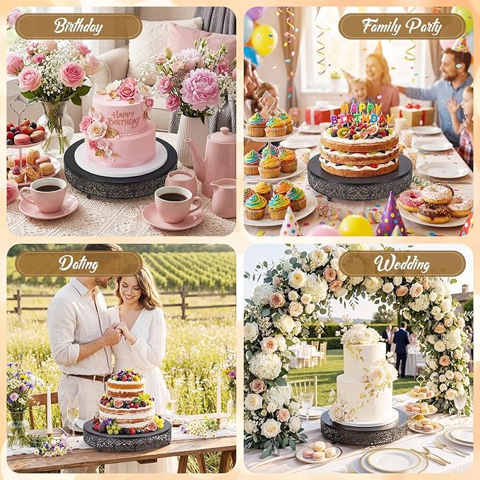 Wenqik 14 Inch Black Cake Stand Set Metal Round Cupcake Dessert Stand with Cake Cutting, Spatula Wedding Cupcake Pastry Display Candy Holder Display for Wedding Party Birthday Baby Shower(Classic)