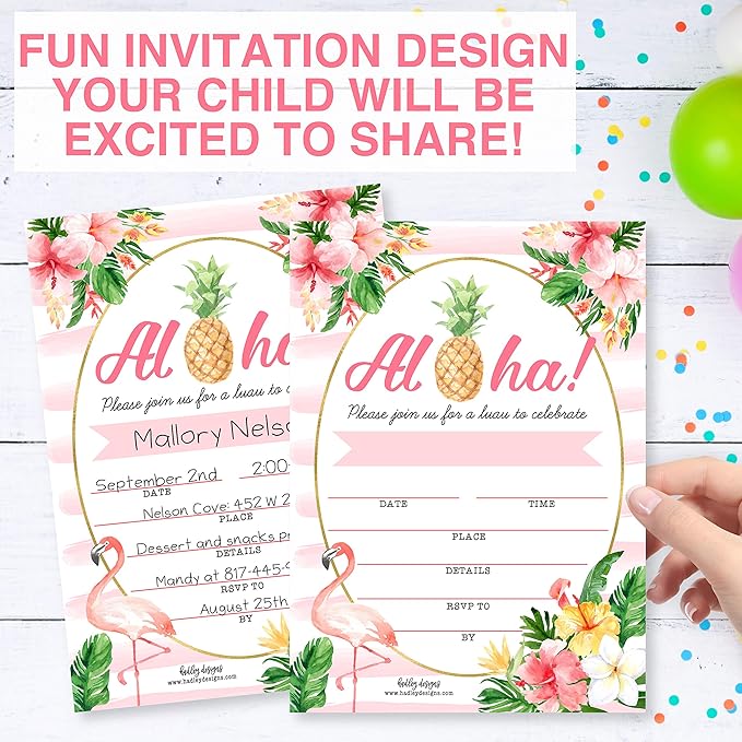 Hadley Designs 25 Pool Party Invitations for Girls, Tropical Hawaiian-Themed Birthday Invitations for Kids & Adults, Perfect for Birthday, Beach, and Summer Parties
