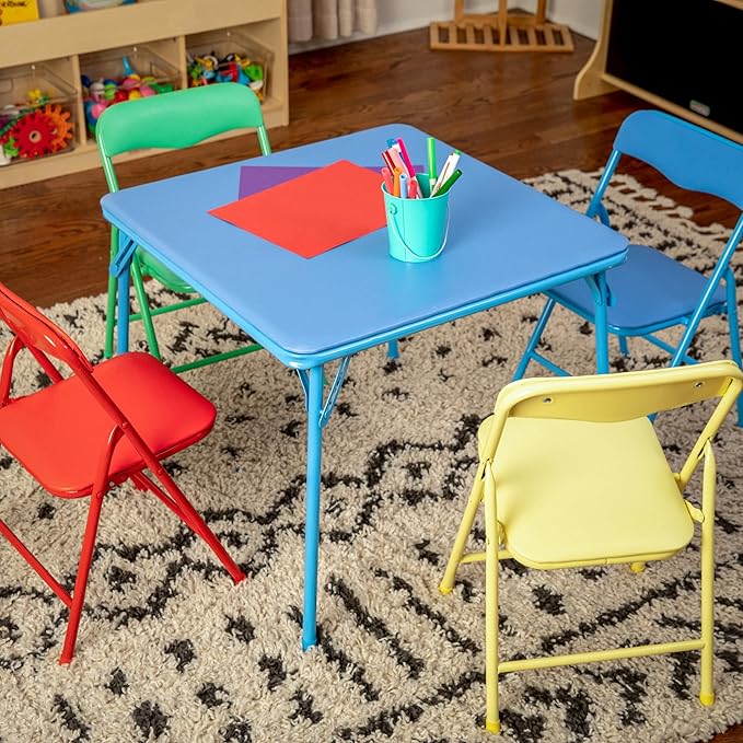 Flash Furniture Mindy Kids 5-Piece set Folding Square Table and Chairs Set for Daycare and Classrooms, Children's Activity Table and Chairs Set, Multicolor