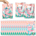 3sscha 50Pcs Axolotl Party Favor Bags Amphibian Themed Waterproof Goodie Bag with Die Cut Handles Reptile Animals Water Plants Plastic Candy Gift Pack for Baby Girl Birthday Baby Shower Decors Supplies