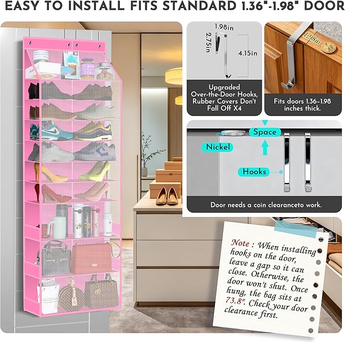 PAULONE Over the Door Organizer Heavy Duty – 96 Lbs Capacity 20 Pair Shoe Rack with Multi-Size Pockets Fits Tall Boots up to 11.8", Breathable Mesh, Metal Hooks – Also for Bags, Toys, Toiletries