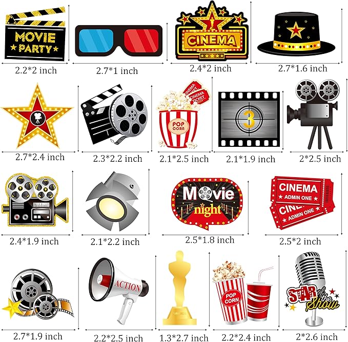 36pcs Movie Cupcake Toppers Movie Night Films Video Recorders Popcorns Cupcake Picks for Movies Theme Birthday Party Decorations Baby Shower Supplies