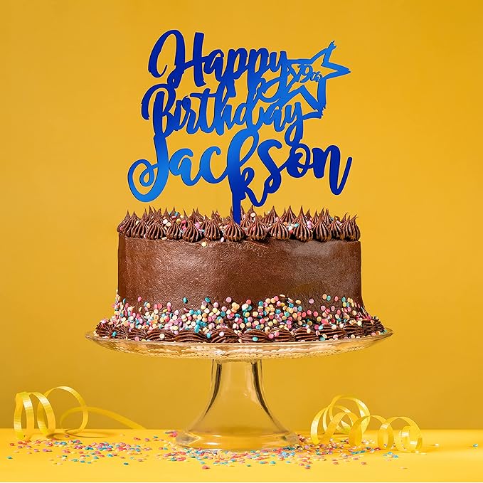 Personalized Birthday Cake Topper - Happy Birthday Cake Toppers w/Name and Star - Custom Acrylic Cake Decorations, Birthday Cake Topper for Birthday Party - 3 Mirrored Acrylic Colors