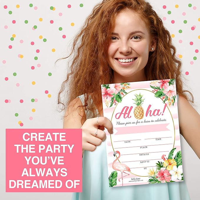 Hadley Designs 25 Pool Party Invitations for Girls, Tropical Hawaiian-Themed Birthday Invitations for Kids & Adults, Perfect for Birthday, Beach, and Summer Parties
