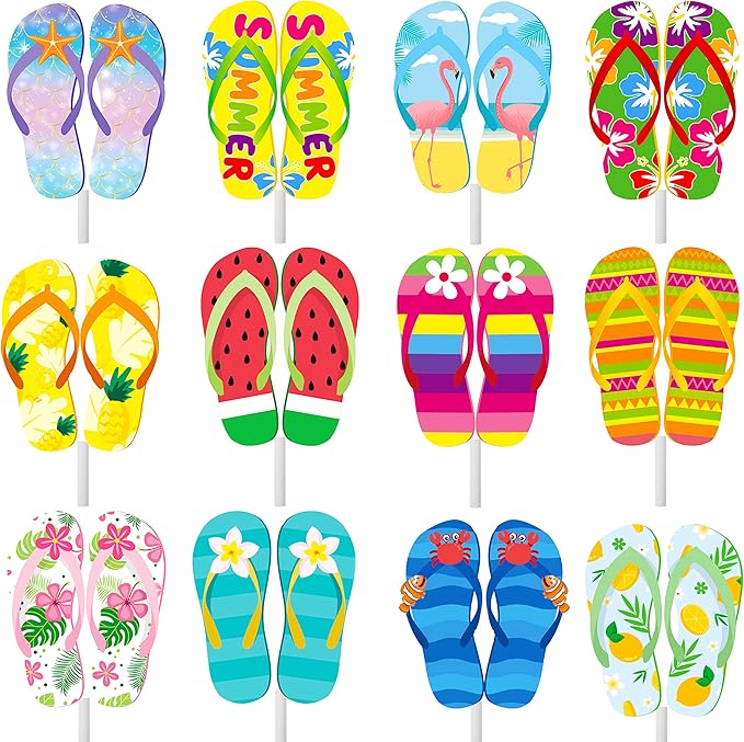 36pcs Beach Flip Flops Cupcake Toppers Summer Beach Party Cupcake Toppers Decorations Pool Decorations Supplies for Summer Birthday Tropical Luau Hawaiian Party Supplies