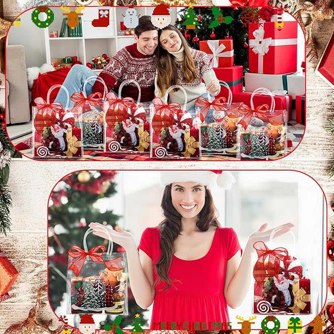 Motipuns 24 Pcs Clear PVC Gift Bags with Handles and Ribbon Party Favor Reusable Plastic Goodie Candy Treat Bags for Birthday Party Supplies(Tree)