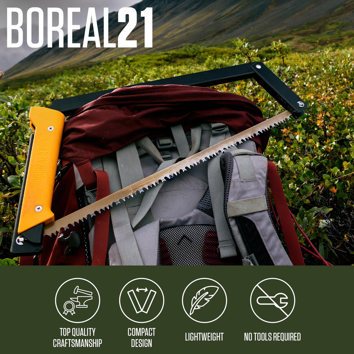 AGAWA - BOREAL21-21 Inch Folding Saw with All-Purpose Saw Blade - Camping Gear For Hiking, Fishing, Hunting, Bushcraft & Survival Kit (Black Frame/Yellow Handle)