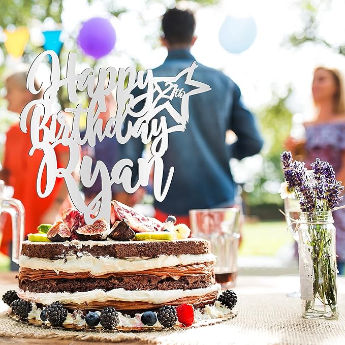 Personalized Birthday Cake Topper - Happy Birthday Cake Toppers w/Name and Star - Custom Wooden Cake Decorations, Birthday Cake Topper for Birthday Party - 3 Wooden Options