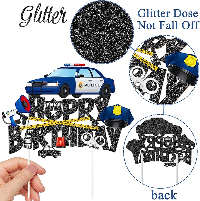 Police officer Cake Topper Police Birthday Cake Pick Police Car Birthday Party Decoration Police Party Cake Decor for Police Retirement Baby Shower Supplies