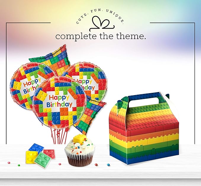 Hammont Paper Treat Boxes - (10 Pack) - Party Favors Treat Container Cookie Boxes Cute Designs Perfect for Parties and Celebrations 6.25" x 3.75" x 3.5" (Brick Toy)