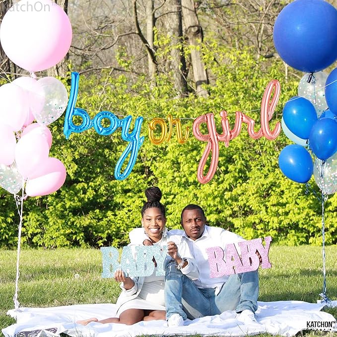 KatchOn, Boy or Girl Script Balloon - 36 Inch | Boy or Girl Balloon Banner For Birthday, Gender Reveal Decorations | Baby Gender Reveal Balloons | Gender Reveal Balloon Banner | Baby Shower Decoration